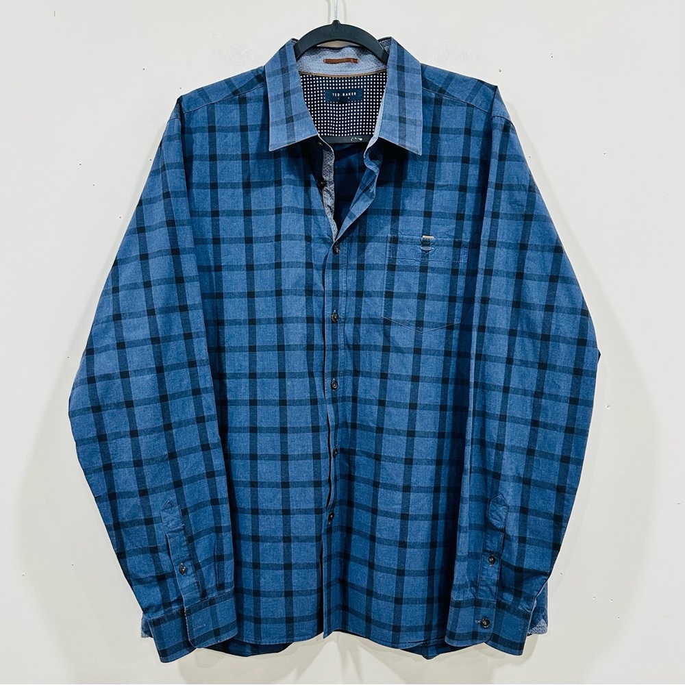 Ted Baker‎ London Men's Long Sleeve Button Down Shirt Plaid Blue Size 7 (3XL)